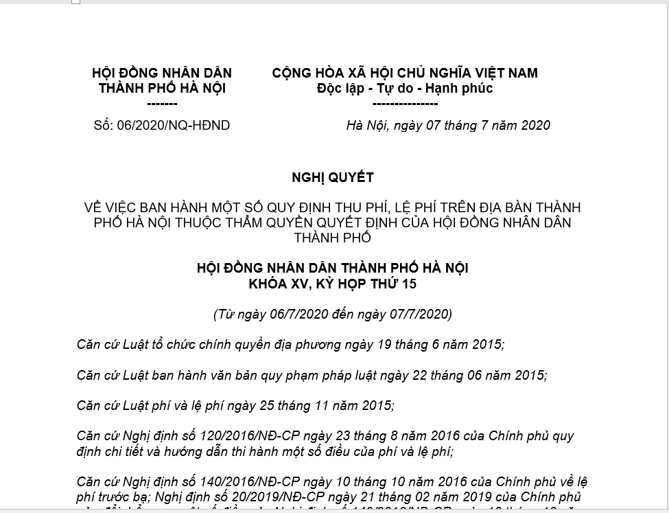 Nghị quyết 06/2020/NQ-HĐND thu lệ phí thuộc thẩm quyền Hội đồng nhân dân thành phố Hà Nội 15 screenshot 1717662261
