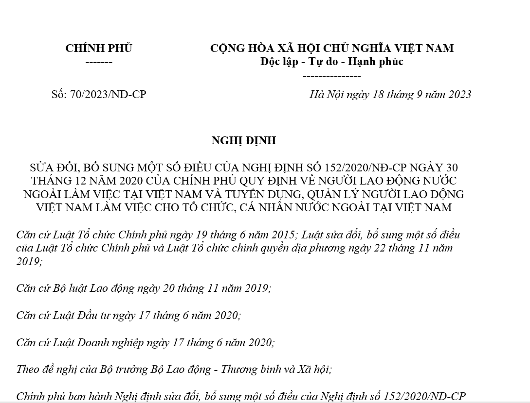 Nghị định 70/2023/NĐ-CP sửa đổi bổ sung Nghị định 152/2020/NĐ-CP lao động nước ngoài 9 screenshot 1721183625